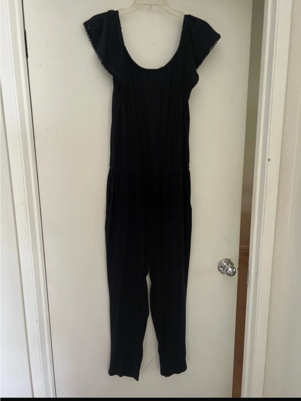 Ralph Lauren Black Scoop-Neck Flutter Sleeve Jumpsuit